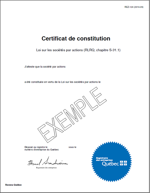 Certificat Constitution Quebec Conseiller Juridique Ca Droit Des Affaires Avocat Rimouski Montreal Quebec